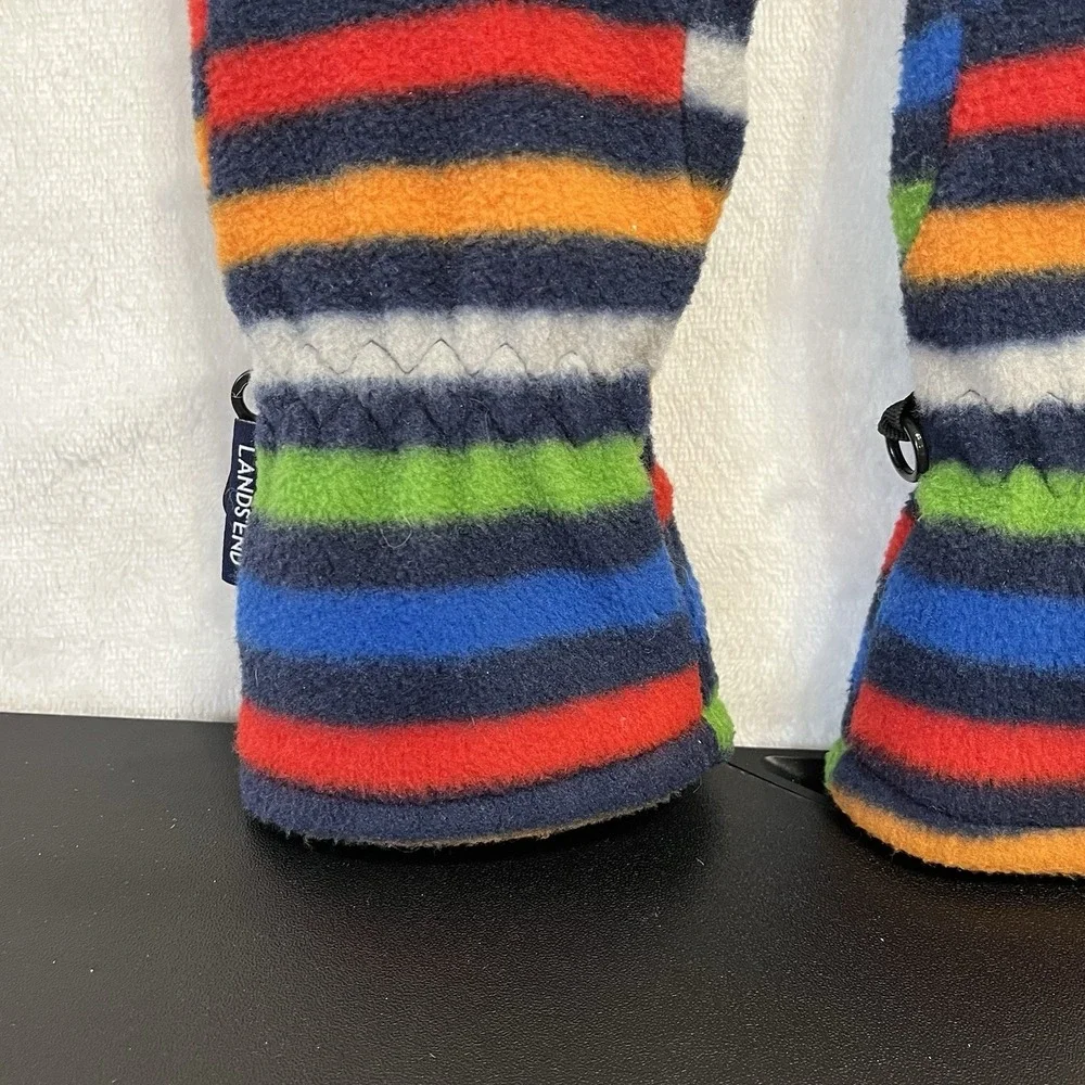 Lands' End Fleece Gloves Kids Size SMALL EZ-Grip Rainbow Stripes Gathered Wrist
